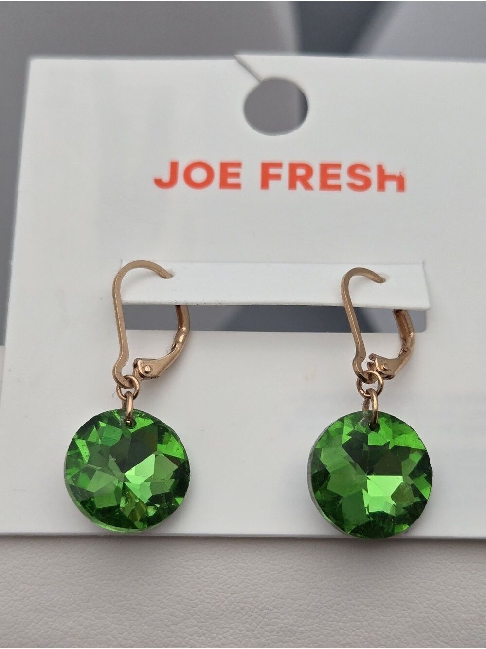 ✨2/$10✨ Emerald Green Crystal Drop Earrings Gold Tone Leverback 1.25" New